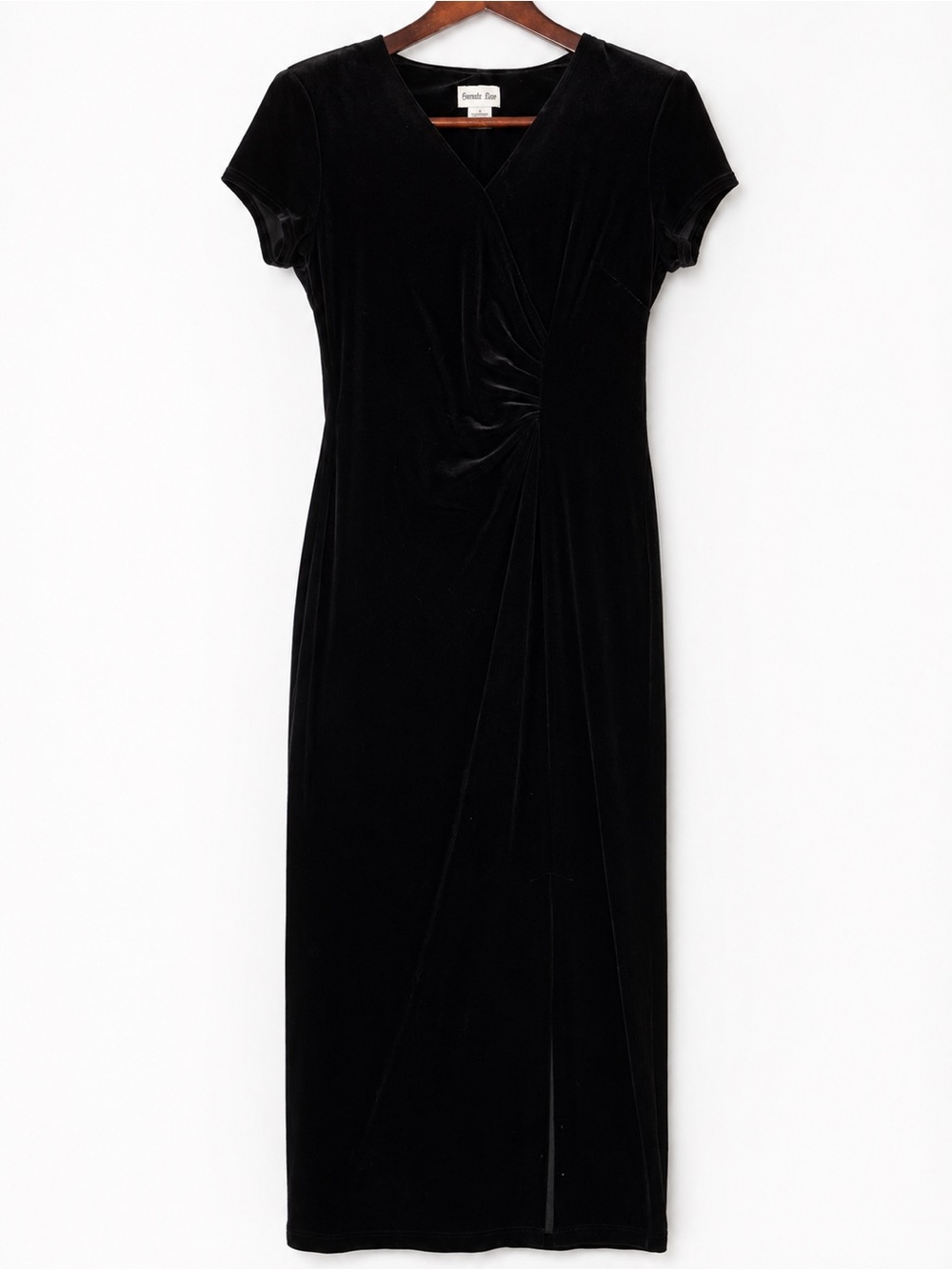 Vintage 90s Amanda Lane Black Velvet Ruched Maxi Dress 8